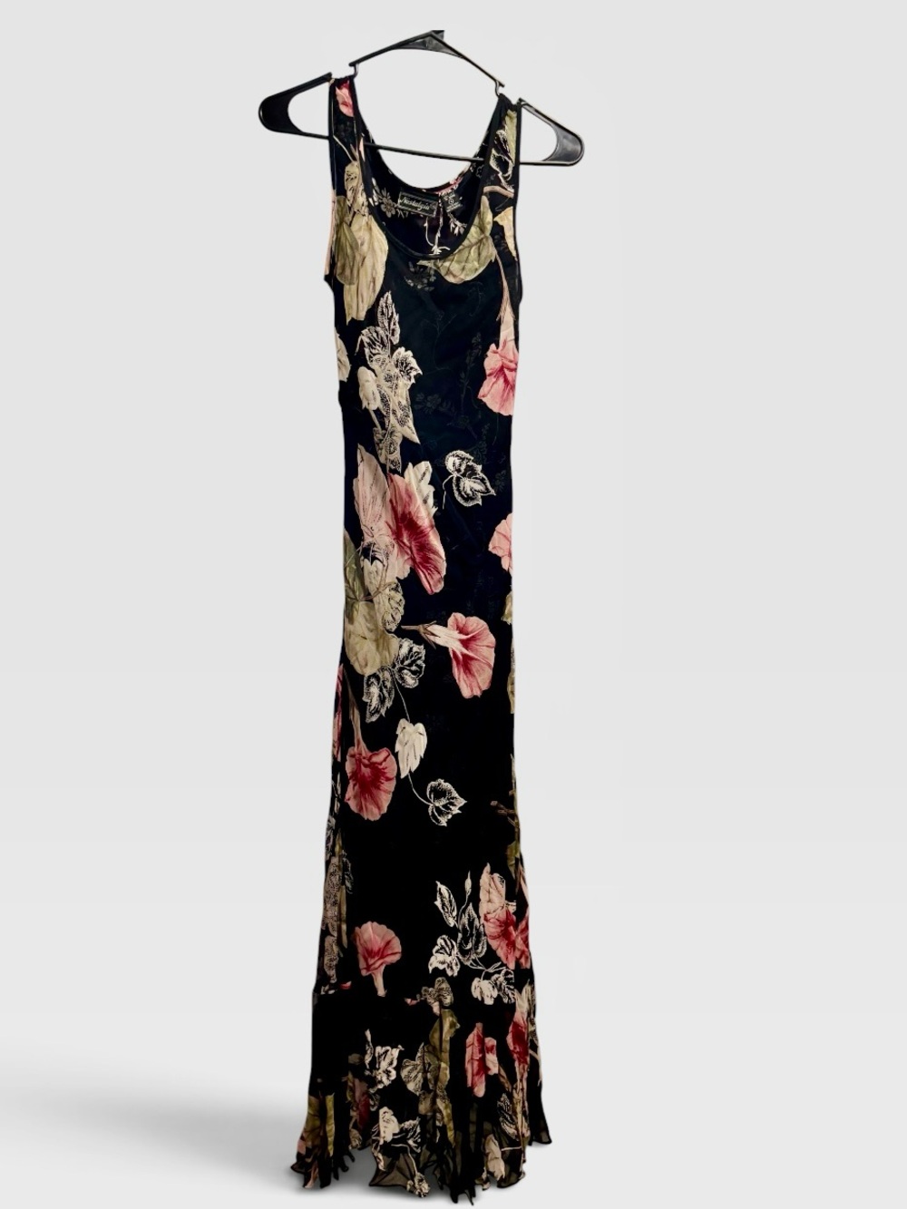 Nostalgia Black Floral Maxi Slip Dress with Pink & Green Blooms